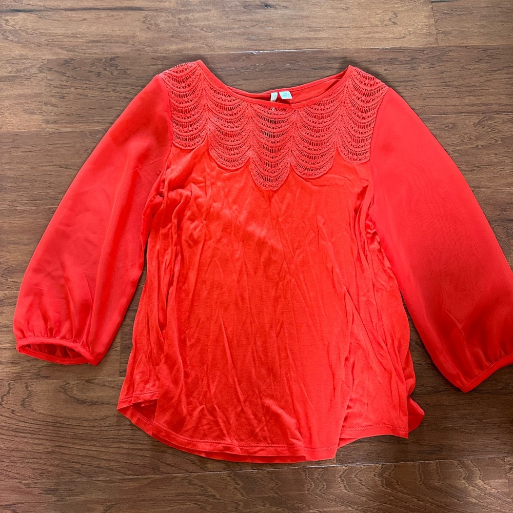 Lauren Conrad orange and lace blouse